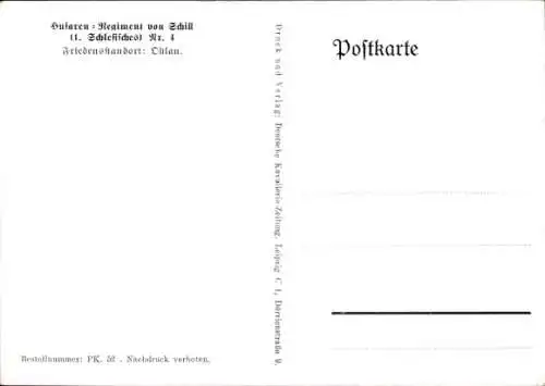 Künstler Ak Döbrich-Steglitz, Husaren-Regment von Schill Nr. 4