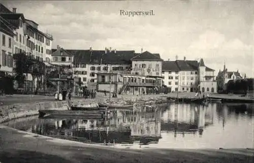 Ak Rapperswil Kanton Sankt Gallen, Teilansicht am Wasser, Boote