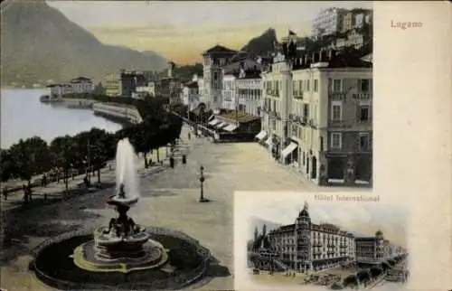 Ak Lugano Kanton Tessin Schweiz, Promenade, Hotel International