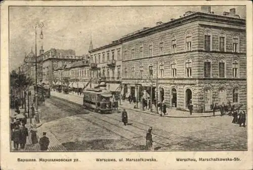 Ak Warszawa Warschau Polen, Marschalkowska Straße, Straßenbahn