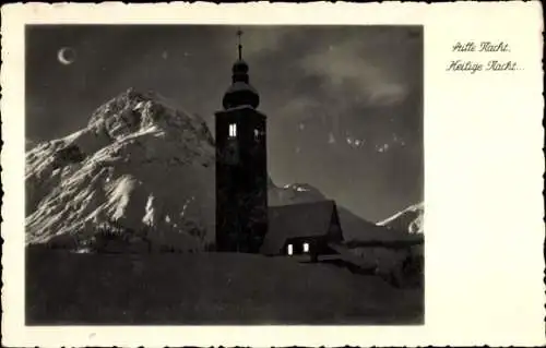 Ak Lech am Arlberg Vorarlberg, Kirche bei Nacht, Winter