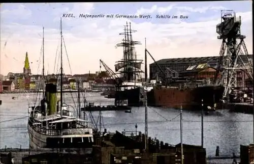 Ak Kiel in Schleswig Holstein, Hafenpartie mit Germania Werft, Schiffe im Bau