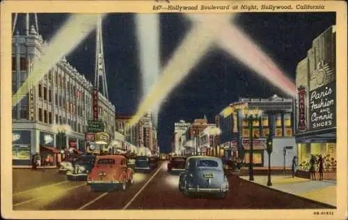 Ak Hollywood Los Angeles Kalifornien USA, Hollywood Boulevard bei Nacht