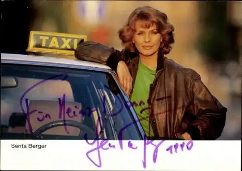 Ak Schauspielerin Senta Berger, Portrait, Taxi, Autogramm