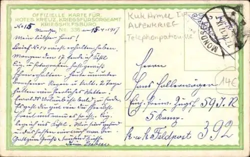 Künstler Ak Schattenstein, N., KuK Armee, Telephonpatrouille, Feldtelefon, Alpenkrieg