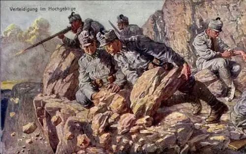 Künstler Ak Marr, Gustav, Kuk Gebirgsjäger, Verteidigung im Hochgebirge, Alpenkrieg