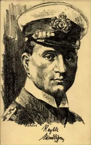 Künstler Ak Kapitänleutnant Otto Weddigen, Portrait, SM U 29, Kaiserliche Marine