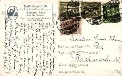 Künstler Ak Ruep, Jos., Schütte Lanz, Zeppeline, Lange Anna Felsen, Helgoland