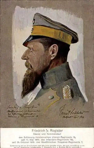 Künstler Ak Vollbehr, Erich, Friedrich von Rogister, Schlesw. Holst. Ulanen Regt. 15