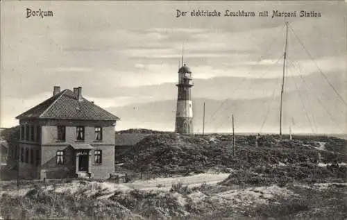 Ak Nordseebad Borkum in Ostfriesland, Leuchtturm, Marconi Station