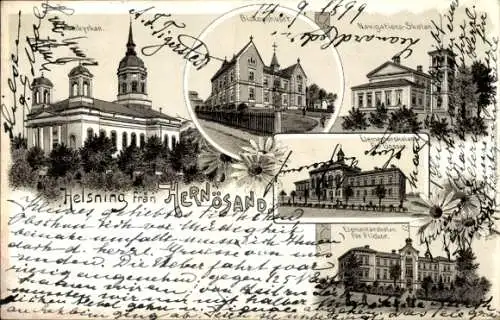 Litho Hernösand Härnösand Schweden, Kirche, Amtsgebäude