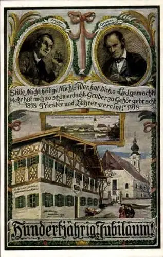 Künstler Ak Dichter Joseph Mohr, Komponist Franz Xaver Gruber, 100 Jahre Stille Nacht, heilige Nacht