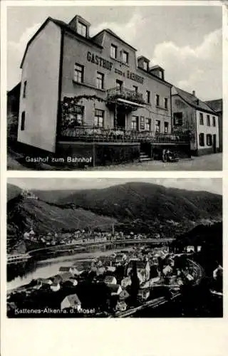 Ak Kattenes Löf an der Mosel, Gesamtansicht, Gasthof zum Bahnhof