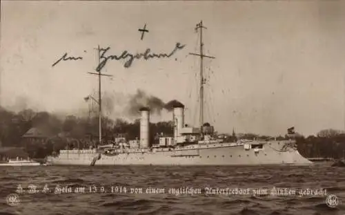 Ak Deutsches Kriegsschiff, SMS Hela, Aviso, Kaiserliche Marine, 13.09.1914 gesunken