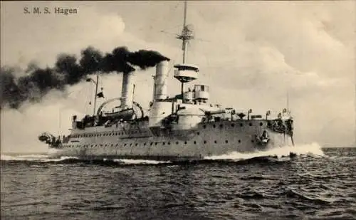 Ak S.M.S. Hagen, Deutsches Kriegsschiff, Ansicht Bug Steuerbord