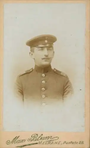 Kabinett Foto Meerane in Sachsen, Deutscher Soldat in Uniform, Portrait
