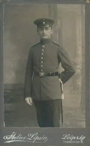 Kabinett Foto Leipzig in Sachsen, Deutscher Soldat in Uniform, Portrait