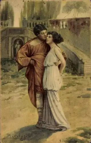 Künstler Ak Liebespaar in historischer Kleidung, Römer