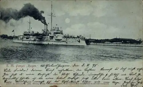 Mondschein Ak Deutsches Kriegsschiff, S. M. Panzer Hagen, Kaiserliche Marine