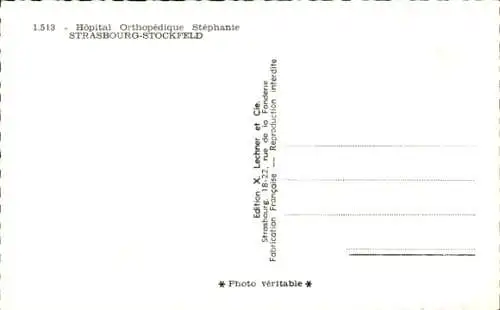 Ak Stockfeld Straßburg Elsass Bas Rhin, Hopital Orthopedique Stephanie