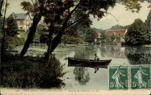 Ak Compiègne Oise, Moulin de l'Ortille, Ruderboot