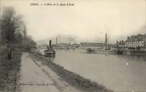 Ak Creil Oise, Oise, Quai d'Aval