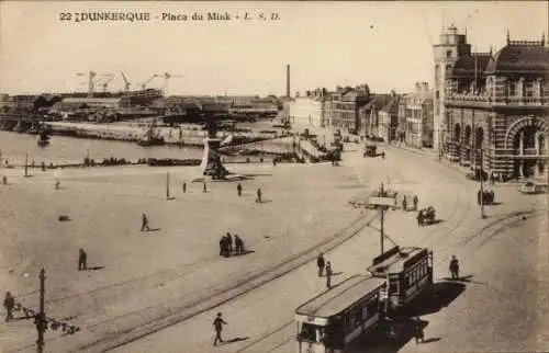 Ak Dunkerque Dünkirchen Nord, Place du Mink, Straßenbahn