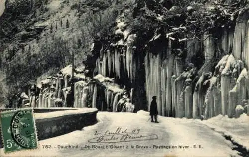 Ak Le Bourg d'Oisans Isère, A la Grave, Paysage en hiver