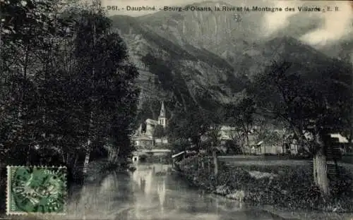 Ak Le Bourg d'Oisans Isère, La Rive et la Montagne des Villards