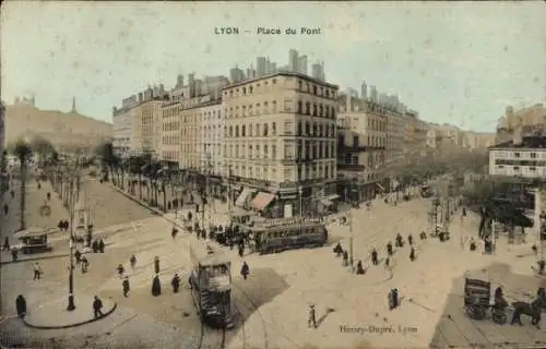 Ak Lyon Rhône, Place du Pont, Straßenbahn
