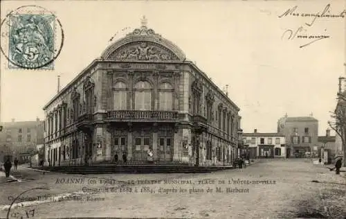 Ak Roanne Loire, Theatre Municipale, Place de l'Hotel de Ville