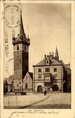 Ak Obernai Bas Rhin, Marktplatz, Brunnen, Turmuhr