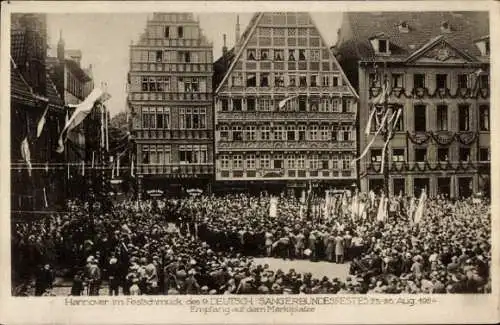 Ak Hannover in Niedersachsen, 9. Deutsches Sängerbundesfest 1924, Empfang auf dem Marktplatz