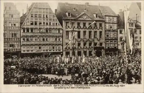 Ak Hannover in Niedersachsen, 9. Deutsches Sängerbundesfest 1924, Empfang auf dem Marktplatz