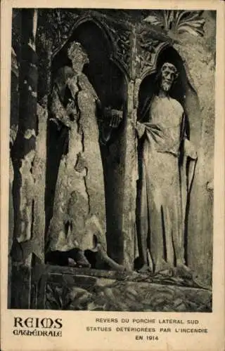 Ak Reims Marne, Blick in die Kathedrale, beschädigt durch den Brand 1914