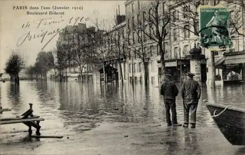 Ak Paris XII Reuilly, Boulevard Diderot, Die Überschwemmung der Seine, Januar 1910