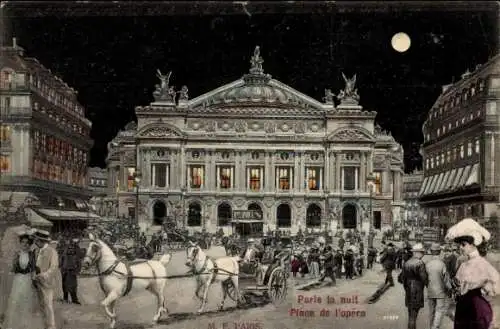 Ak Paris IX, Place de l’Opera bei Nacht