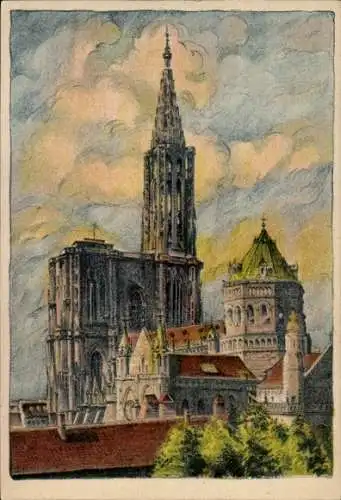 Künstler Ak Strasbourg Straßburg Elsass Bas Rhin, Kathedrale