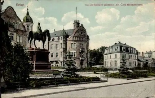 Ak Erfurt Thüringen, Kaiser Wilhelm Denkmal mit Café Hohenzollern