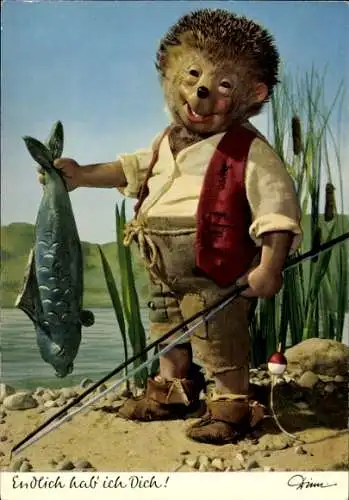 Ak Mecki der Igel beim Angeln, Fisch, Endlich hab ich Dich