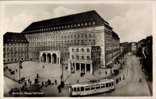 Ak Bochum im Ruhrgebiet, Neues Rathaus, Straßenbahn