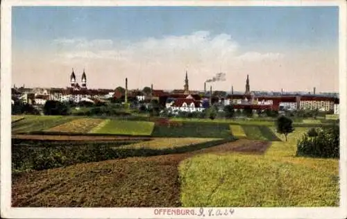 Ak Offenburg, Blick auf die Stadt vom Feld gesehen