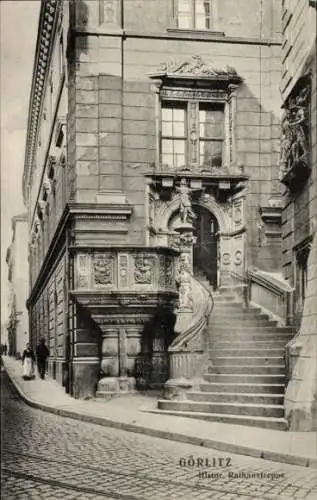 Ak Görlitz in der Lausitz, Rathaustreppe