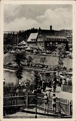 Ak Kriebstein Mittelsachsen, Zschopau Talsperre, Strandbad, Gasthaus