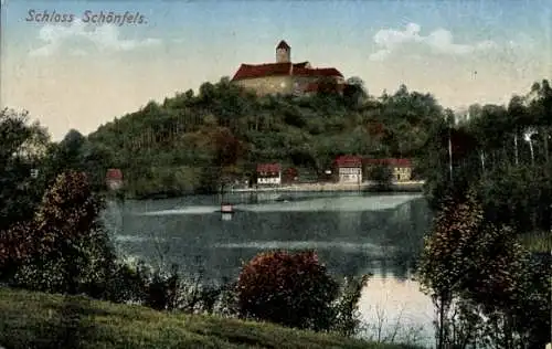 Ak Schönfels Lichtentanne in Sachsen, Schloss, Wasserpartie
