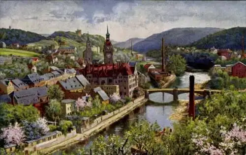 Künstler Ak Waldheim in Sachsen, Gesamtansicht