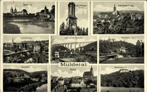 Ak Rochlitz an der Mulde, Muldetal, Wechselburg, Wolkenburg, Penig, Lunzenau, Amerika