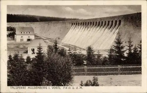 Ak Muldenberg Grünbach im Vogtland, Sperrmauer der Talsperre