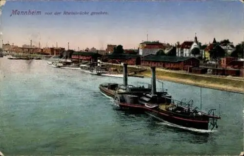Ak Mannheim in Baden, Blick von Rheinbrücke, Dampfschiffe