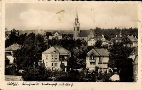 Ak Dresden Klotzsche Königswald, Totalansicht mit Kirche